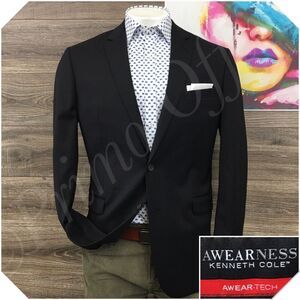 KENNETH COLE Mens‎ Blazer Sport Coat Casual Jacket Size 44L Slim Wool Suit Black
